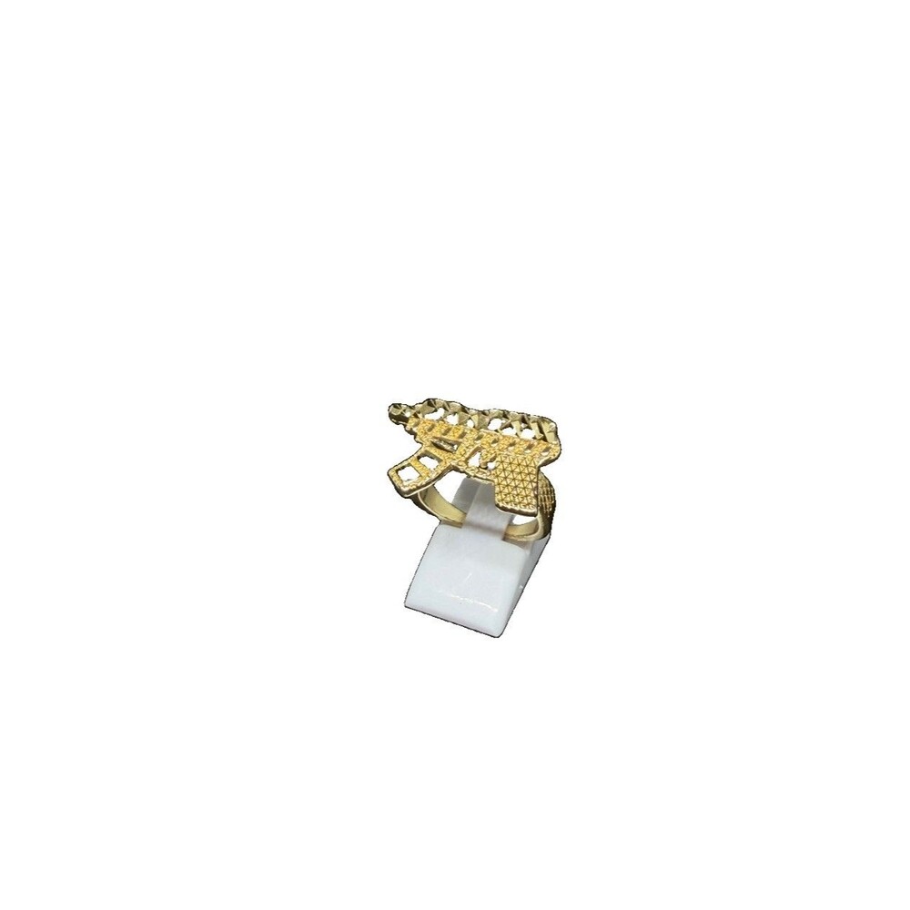 14k Yellow Gold Gun Shape Band Ring Signed 4mm No Stone Size 9 - Picture 2 of 8